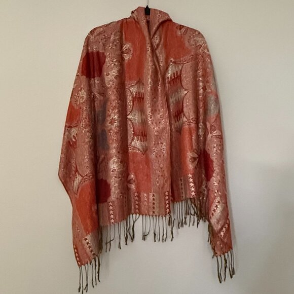 Bohemian Metallic Scarf Shawl Rust Gold - Picture 1 of 6